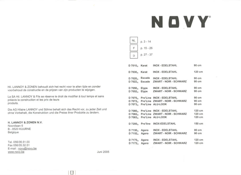 Page 1 de la notice Manuel utilisateur Novy Elyps 7052