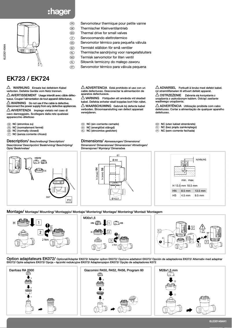 Page 1 of the manual User Manual Hager EK724