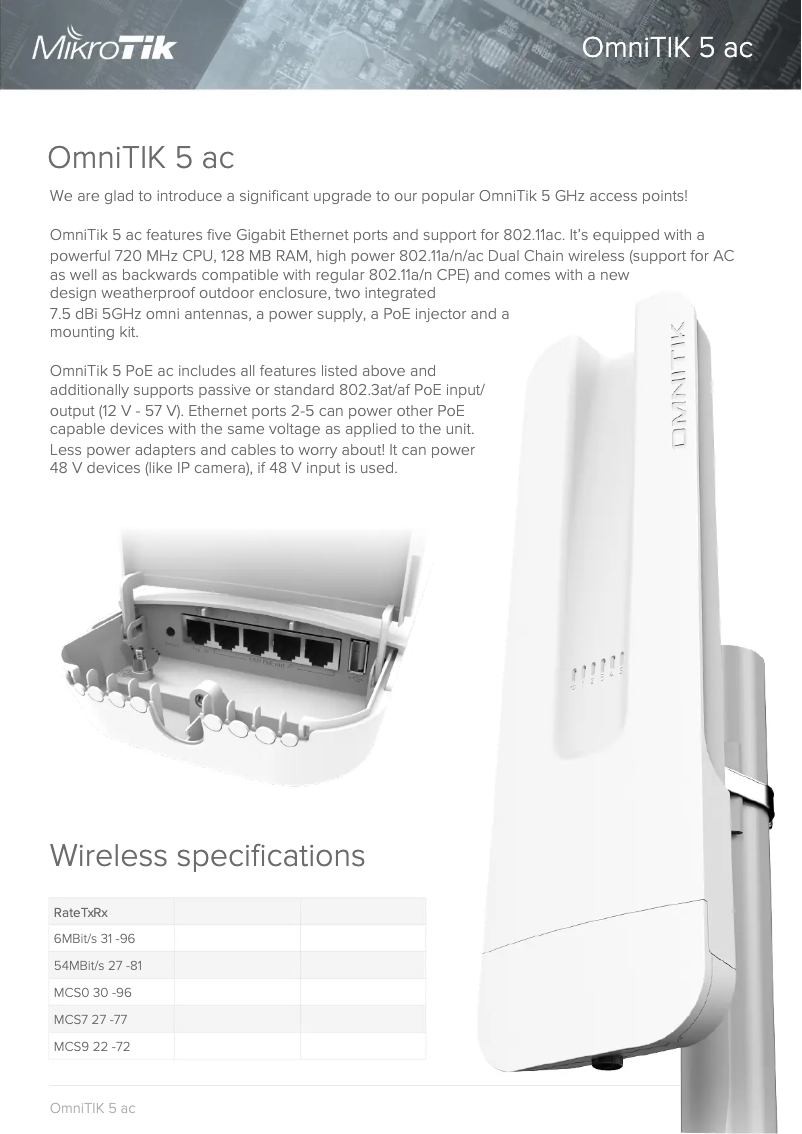 Page 1 de la notice Brochure Mikrotik OmniTIK 5 PoE ac
