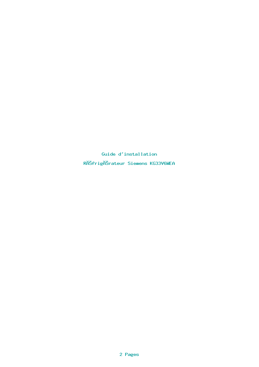 Page 1 de la notice Guide d'installation Siemens KG33V6WEA