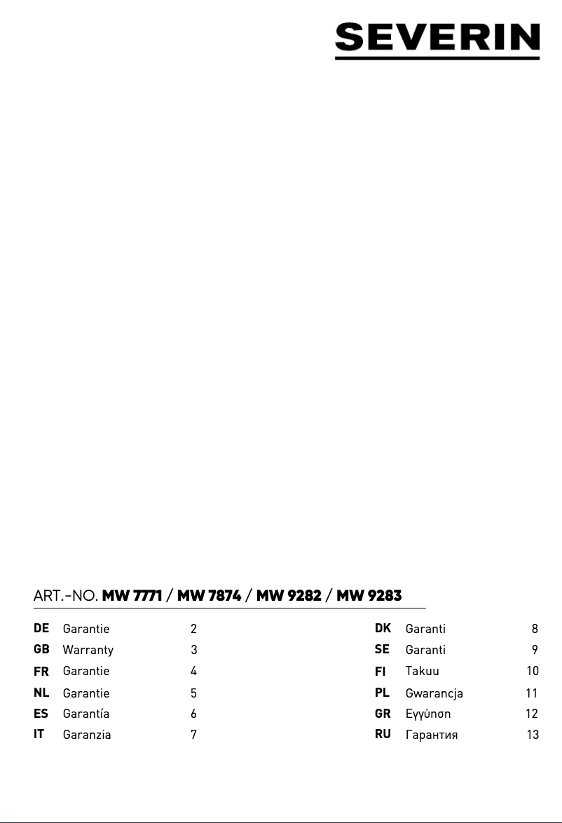 Page 1 de la notice Informations de garantie Severin MW 7771