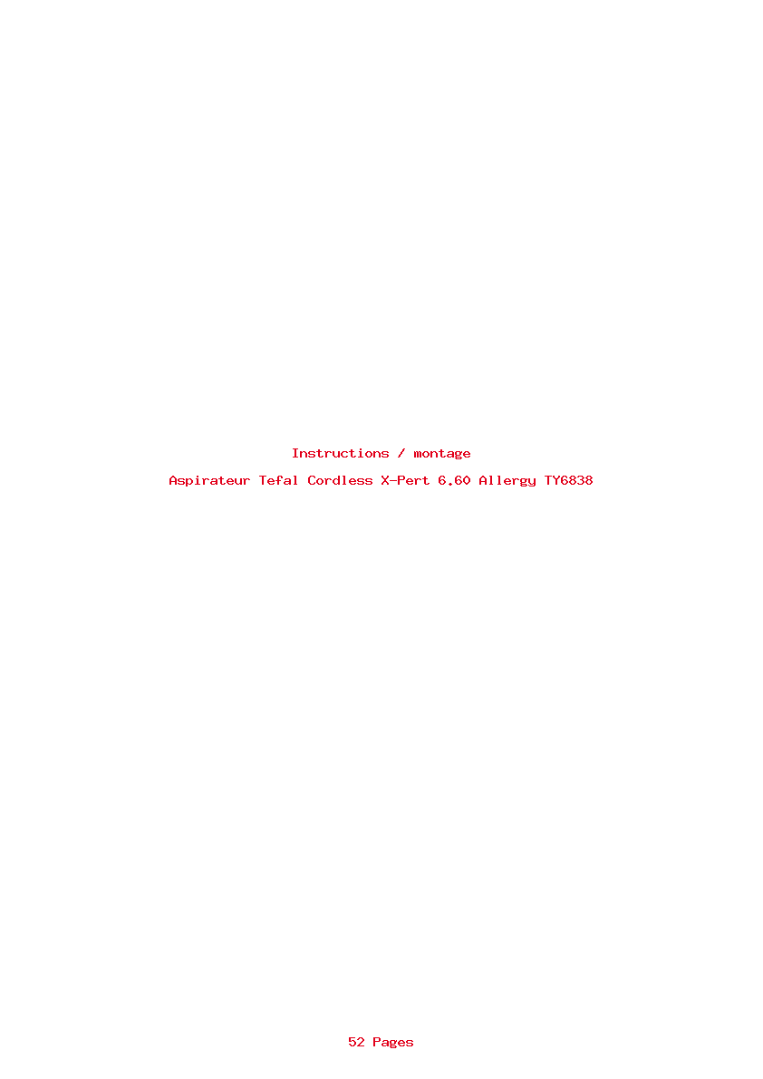 Page 1 de la notice Instructions / montage Tefal Cordless X-Pert 6.60 Allergy TY6838