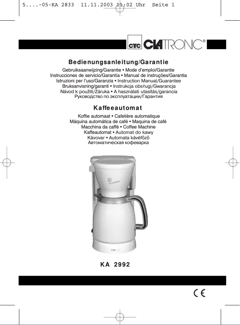 Page 1 de la notice Manuel utilisateur Clatronic KA 2992