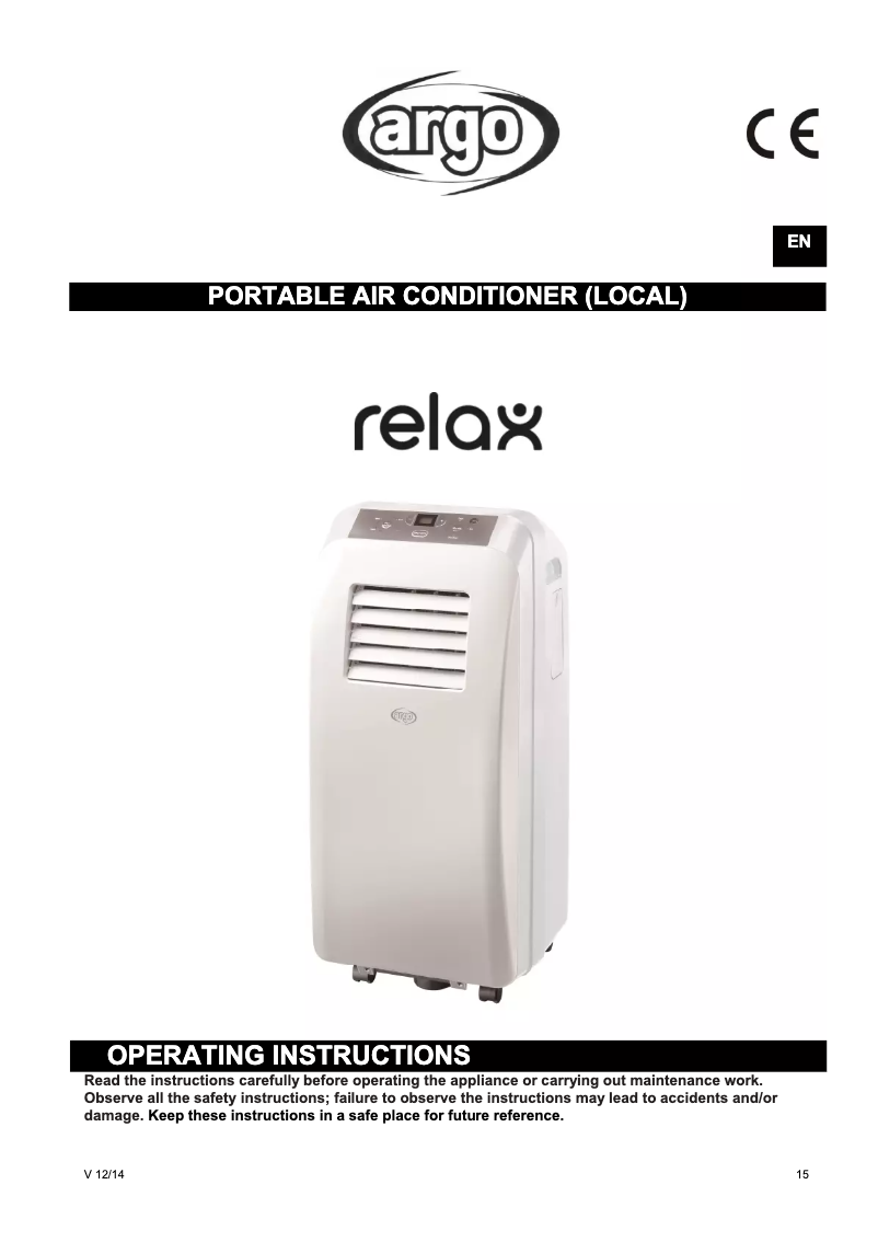 Page 1 de la notice Manuel utilisateur Argoclima RELAX