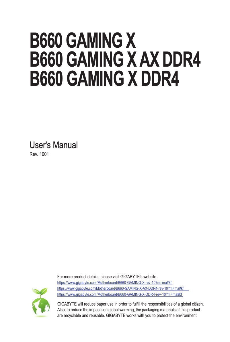 Página 1 del manual Manual de usuario Gigabyte B660 Gaming X AX DDR4