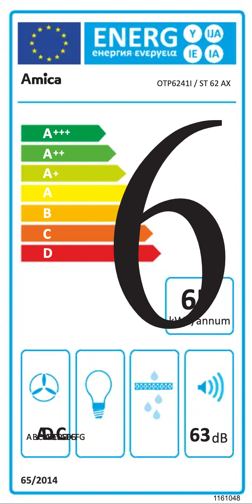 Page 1 de la notice Label énergétique Amica OTP6241I