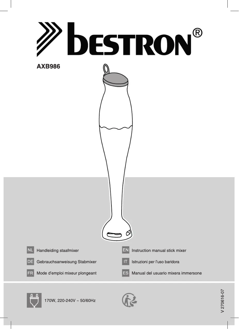 Page 1 de la notice Manuel utilisateur Bestron AXB986