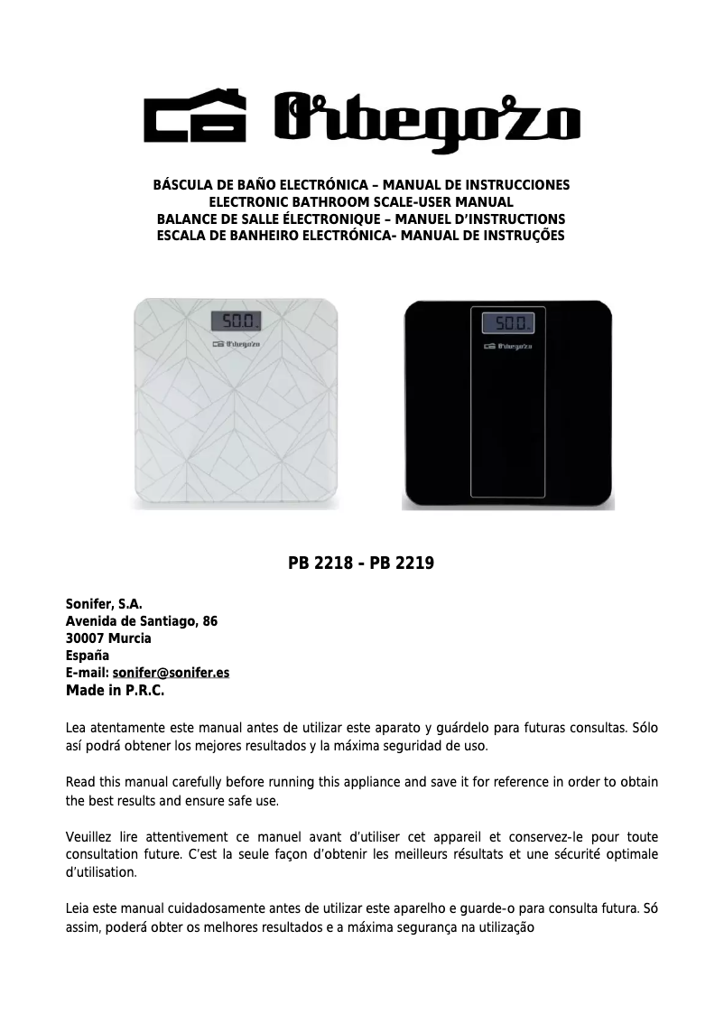 Page 1 de la notice Manuel utilisateur Orbegozo PB 2219