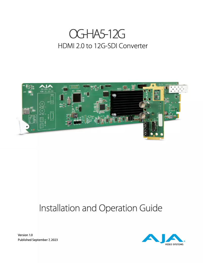 Page 1 de la notice Manuel utilisateur AJA OpenGear OG-HA5-12G-T-ST