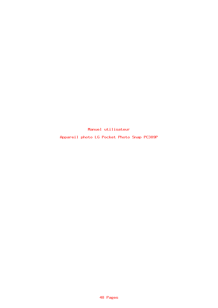 Page 1 de la notice Manuel utilisateur LG Pocket Photo Snap PC389P