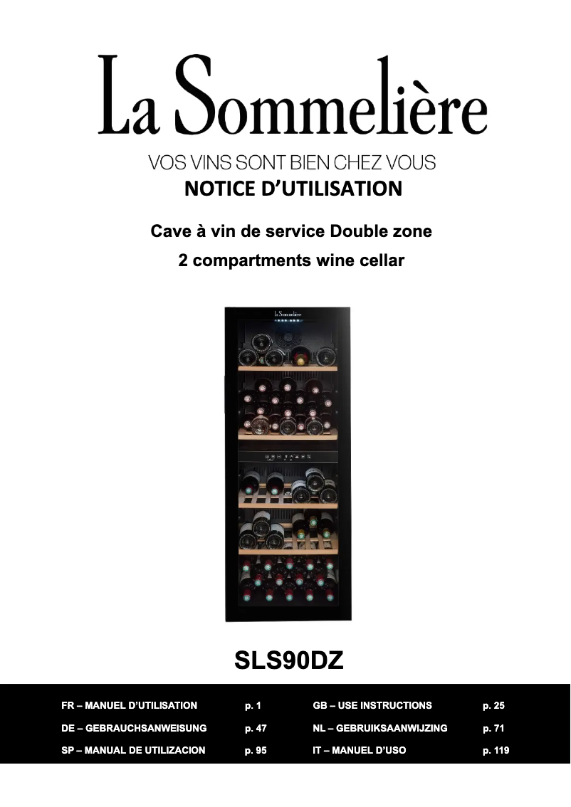 Page 1 de la notice Manuel utilisateur La Sommelière SLS90DZ