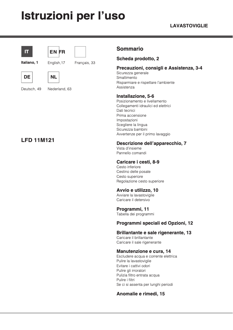 Page 1 de la notice Manuel utilisateur Hotpoint LFD 11M121 B