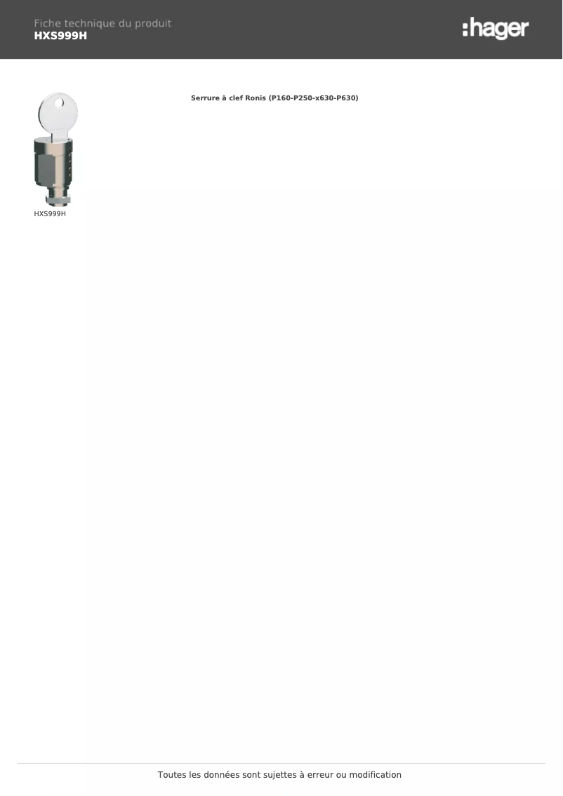 Page 1 de la notice Fiche technique Hager HXS999H