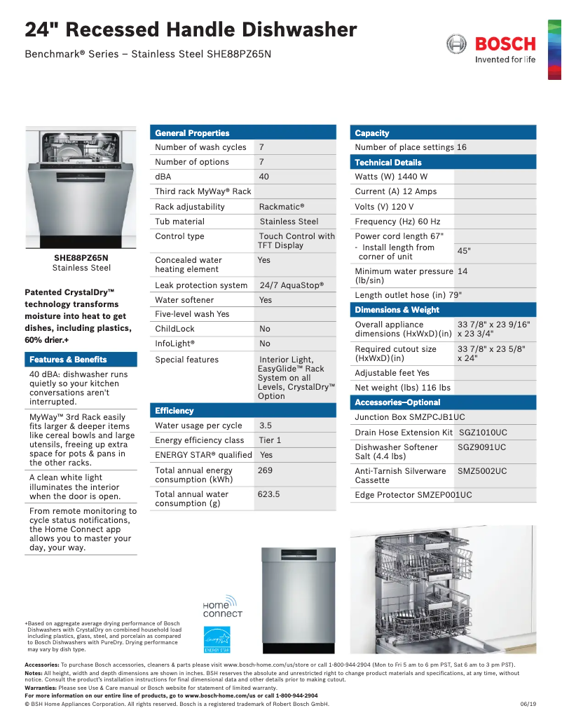 Page 1 of the manual Technical Sheet Bosch SHE88PZ65N