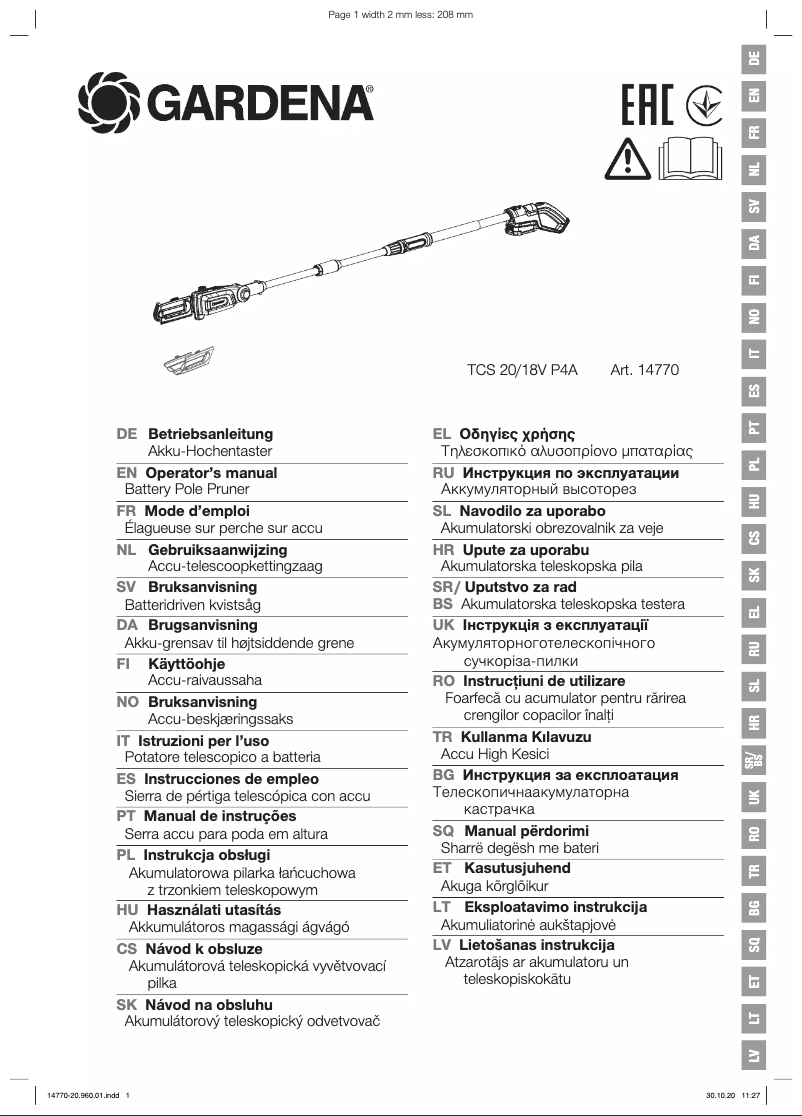 Page 1 of the manual User Manual Gardena TCS 20/18 P4A S