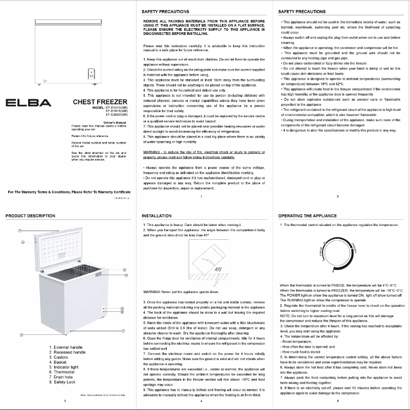 Page 1 de la notice Manuel utilisateur Elba ARTICO EF-E2620(GR)