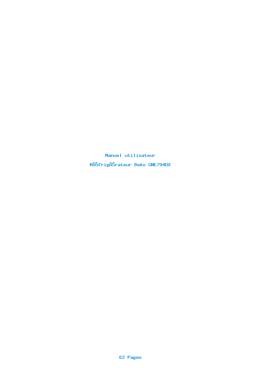 Page 1 de la notice Manuel utilisateur Beko GNE794DX