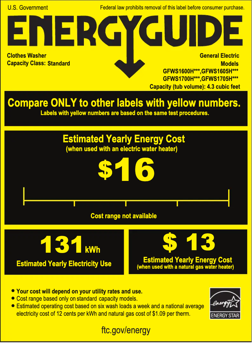 Page n°1 - Label énergétique GE GFWS1700HWW