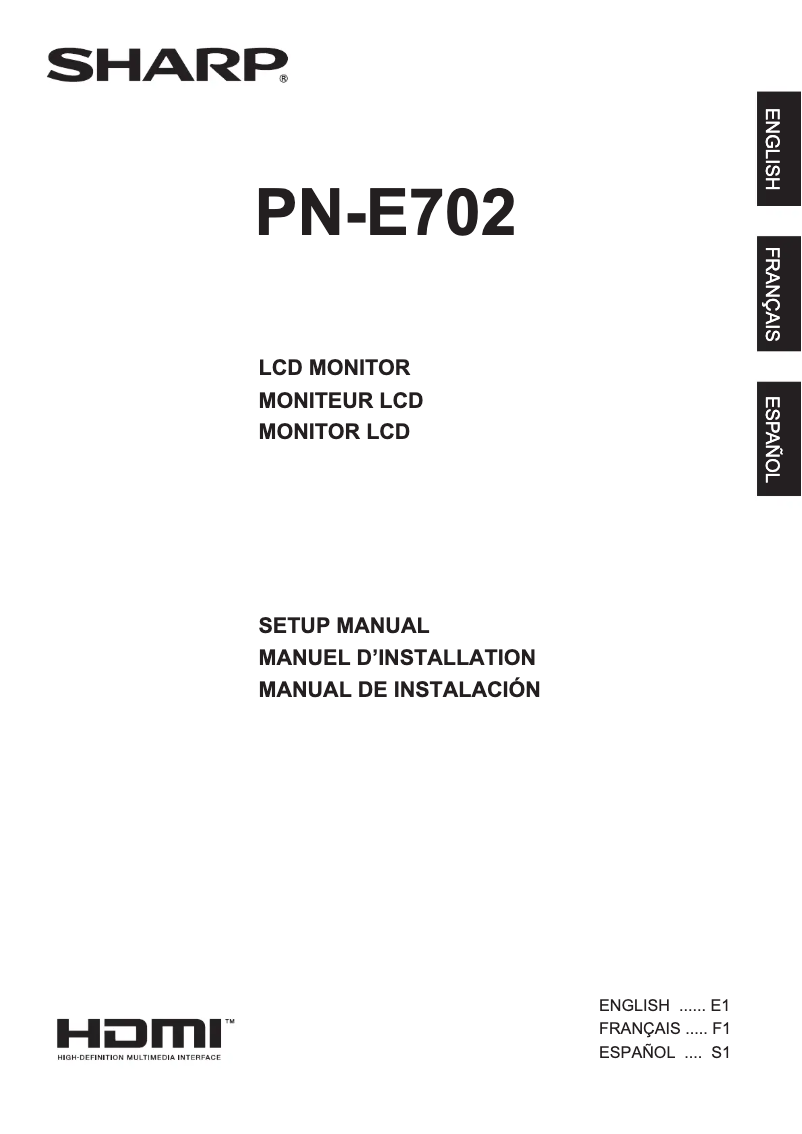Page 1 de la notice Manuel utilisateur Sharp PN-E702