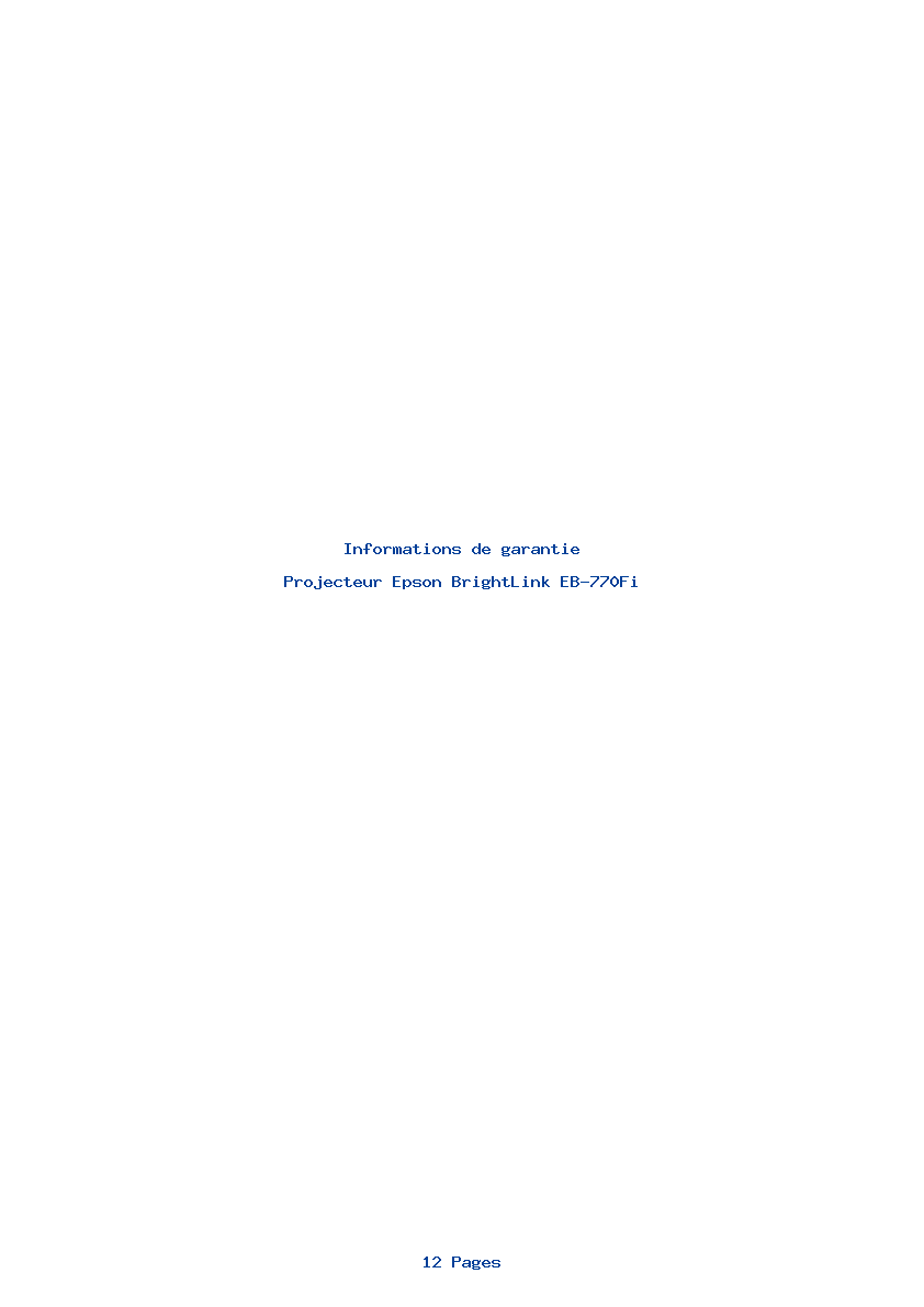 Page 1 de la notice Informations de garantie Epson BrightLink EB-770Fi