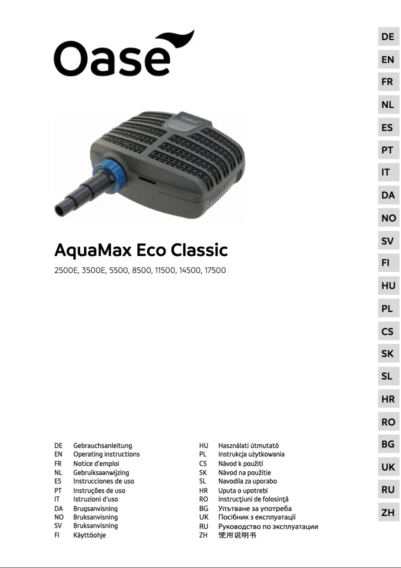 Page 1 de la notice Manuel utilisateur Oase AquaMax Eco Classic 3500E