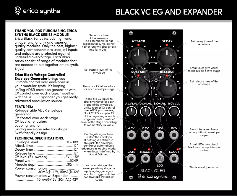 Page 1 of the manual User Manual Erica Synths Black VC EG