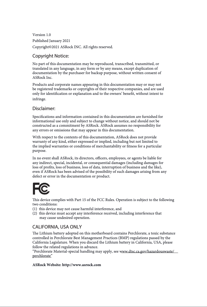 Page 1 de la notice Manuel utilisateur Asrock H470M-HVS