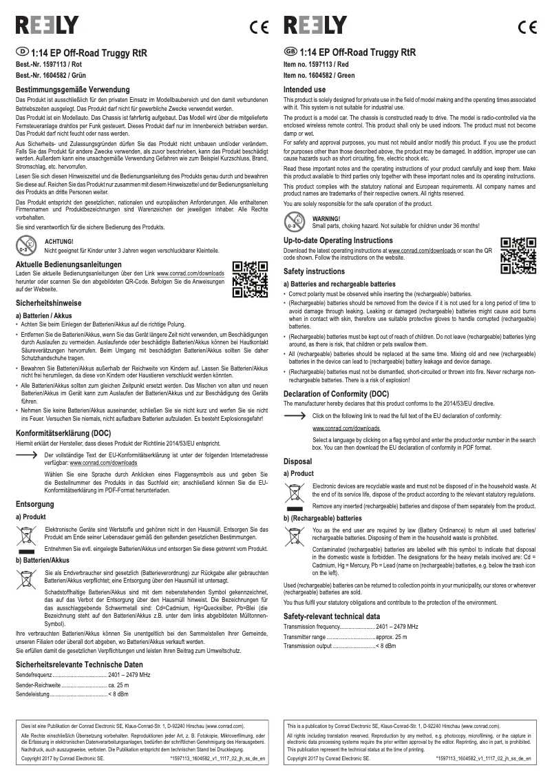 Page 1 de la notice Manuel utilisateur Reely Off-Road