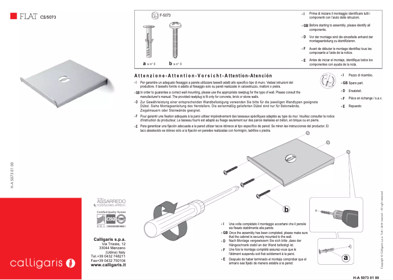 Page 1 de la notice Manuel utilisateur Calligaris .com Flat