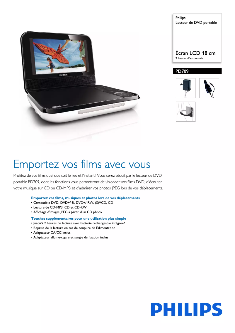 Página 1 del manual Ficha técnica Philips PD709