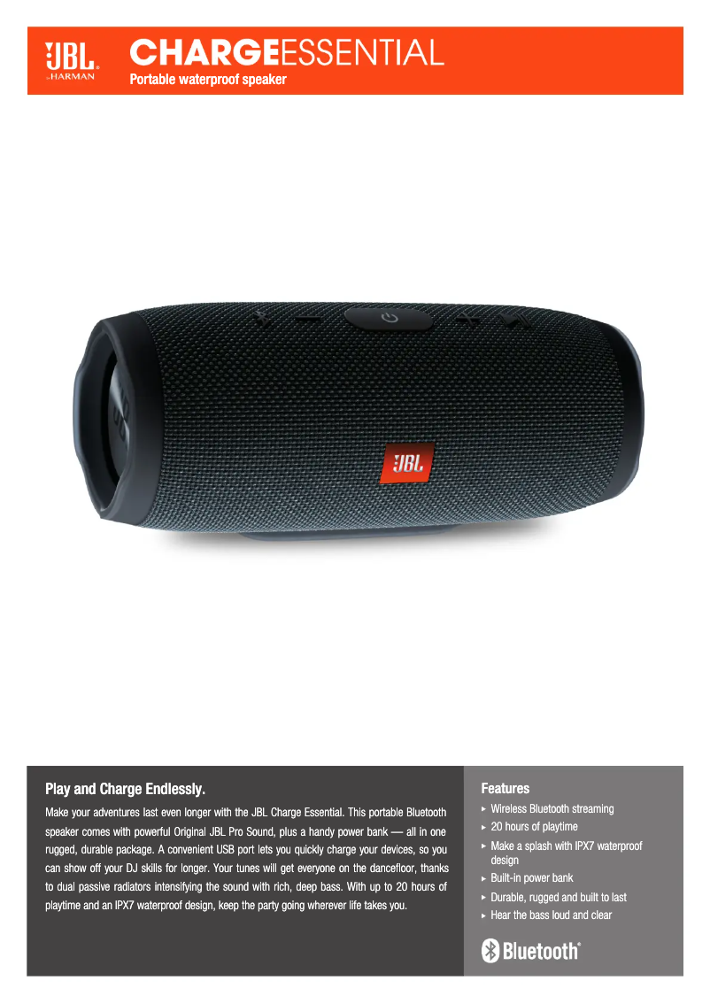 Page 1 de la notice Fiche technique JBL Charge Essential