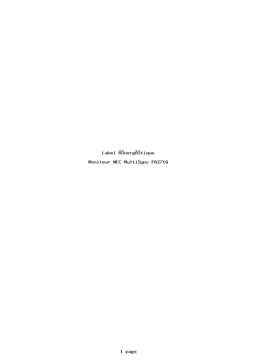 Page 1 de la notice Label énergétique NEC MultiSync PA271Q
