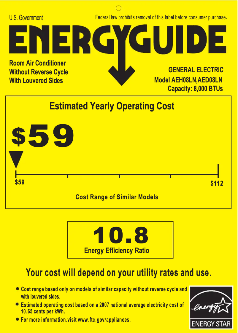 Página 1 del manual Etiqueta energética GE AED08LN