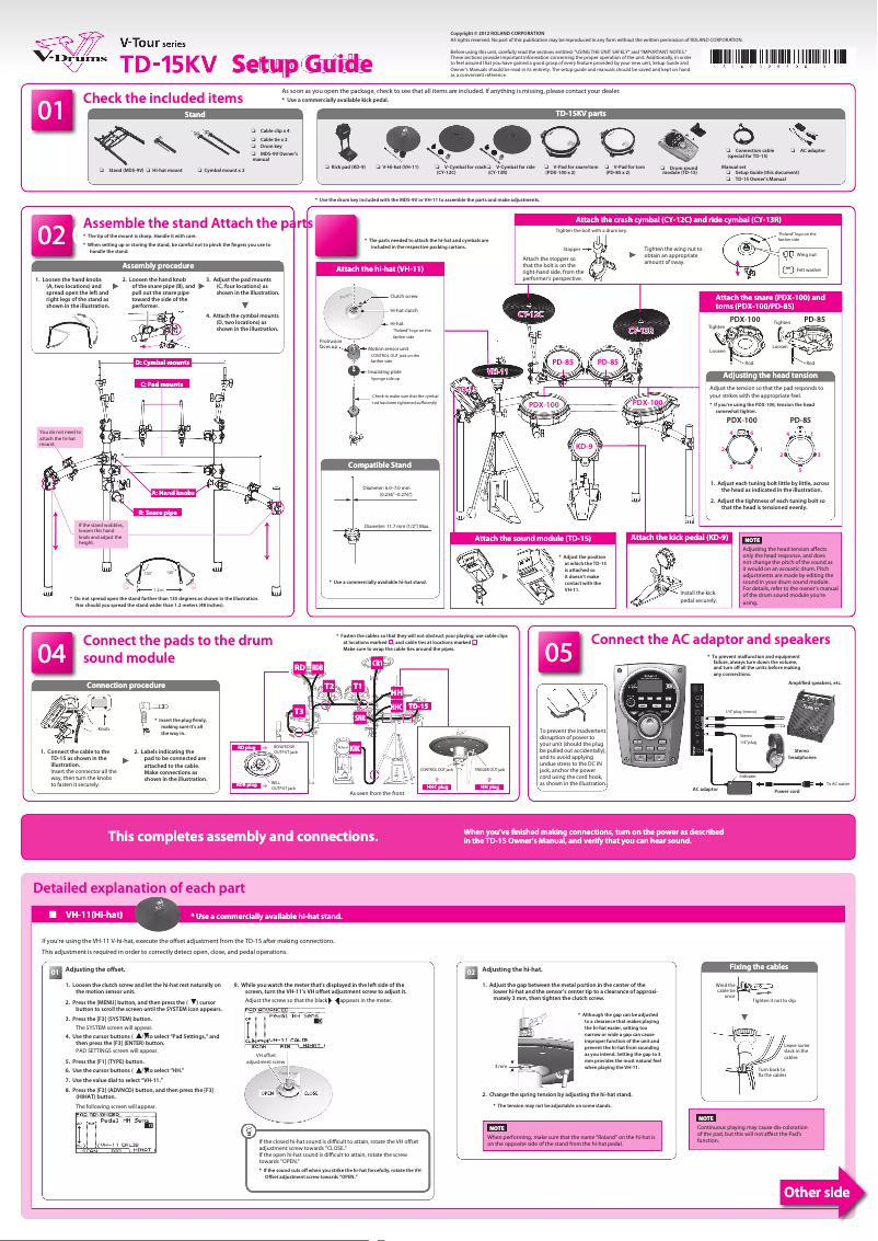 Page 1 de la notice Instructions / montage Roland TD-15KV