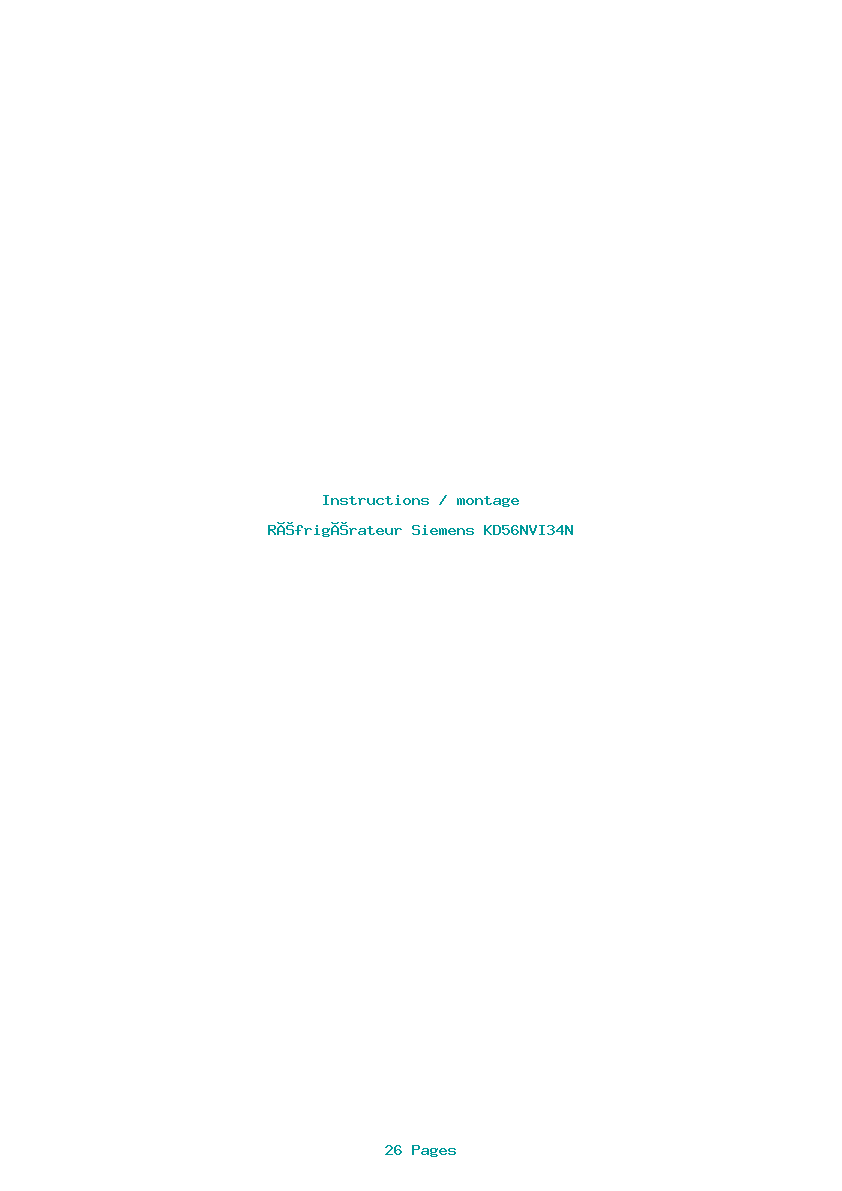 Page 1 de la notice Instructions / montage Siemens KD56NVI34N