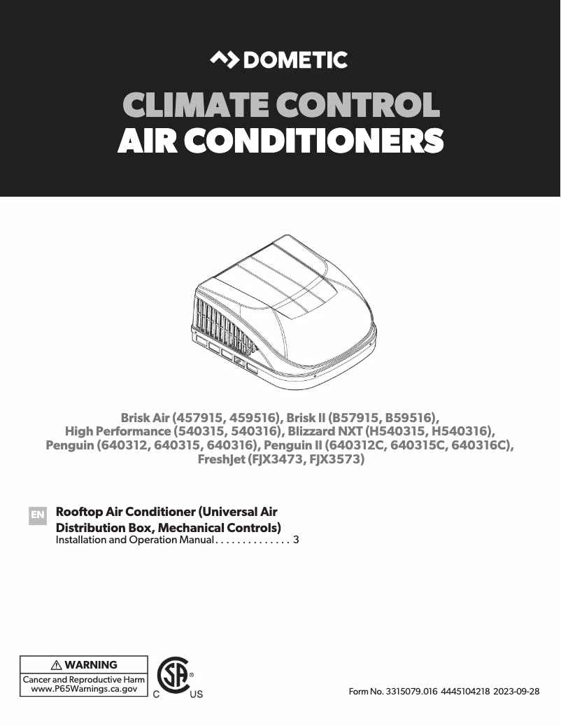 Página 1 del manual Guía de instalación Dometic Penguin II 13.5K