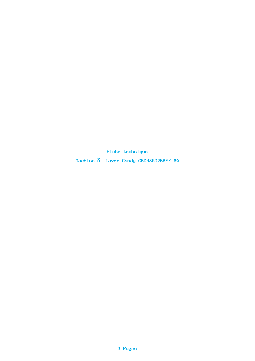 Page 1 de la notice Fiche technique Candy CBD485D2BBE/-80