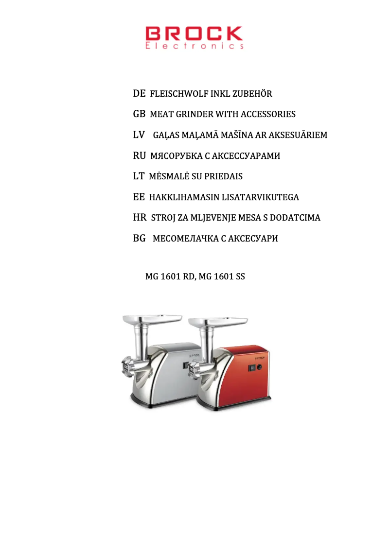 Page 1 de la notice Manuel utilisateur Brock MG 1601 SS