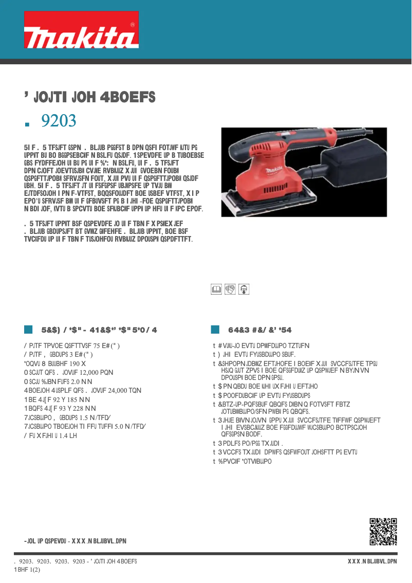 Page 1 de la notice Fiche technique Makita M9203