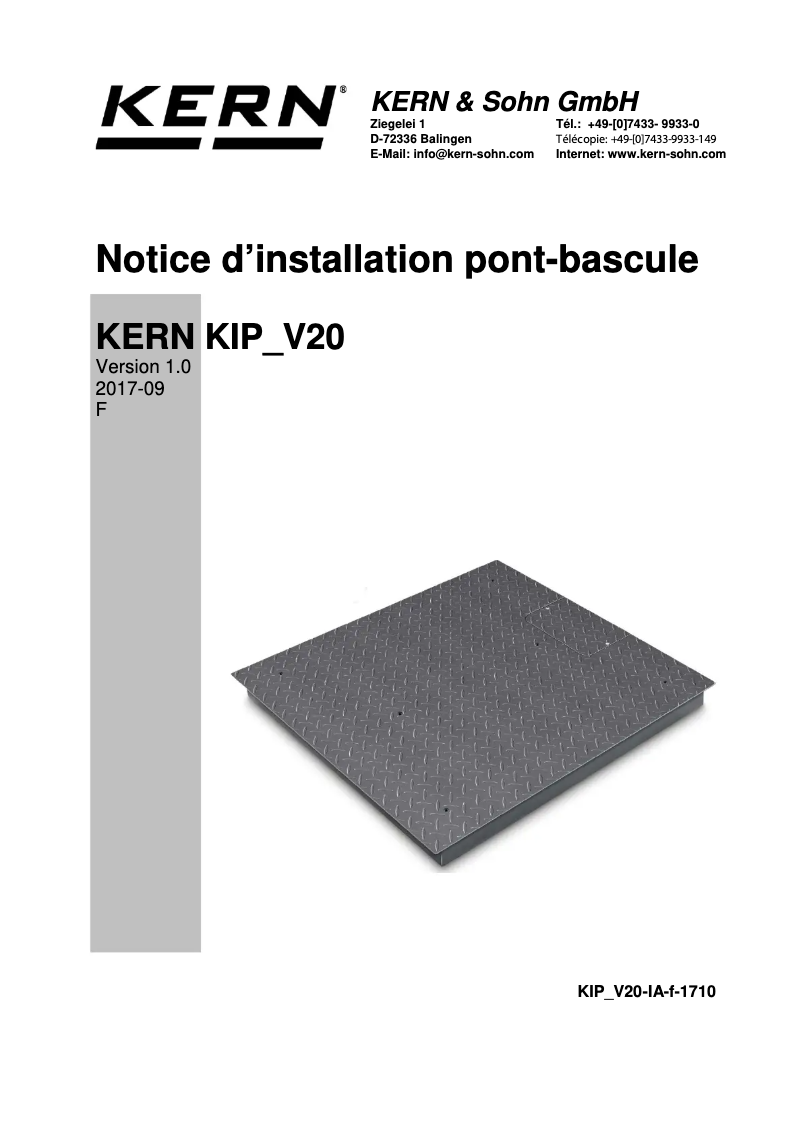 Page 1 de la notice Guide d'installation Kern BID 3T-3M