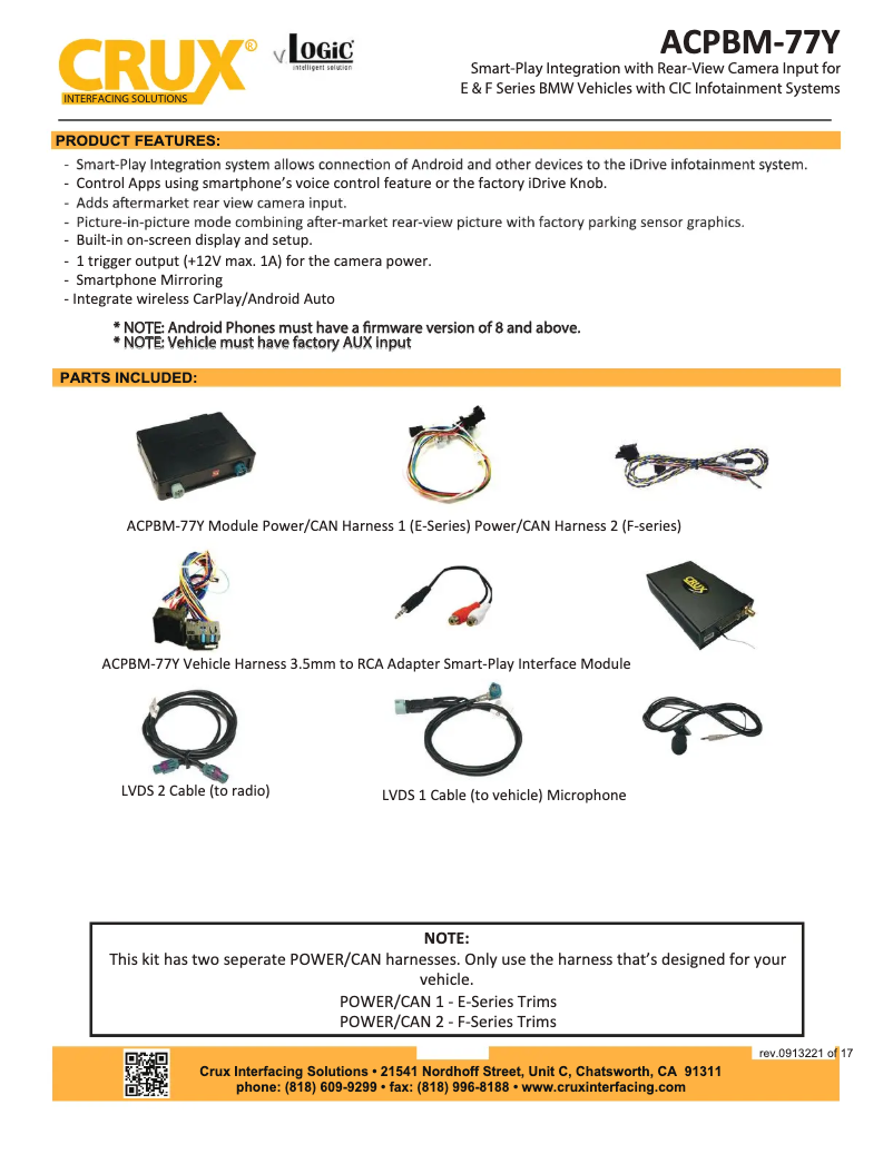 Page 1 de la notice Manuel utilisateur CRUX ACPBM-77Y