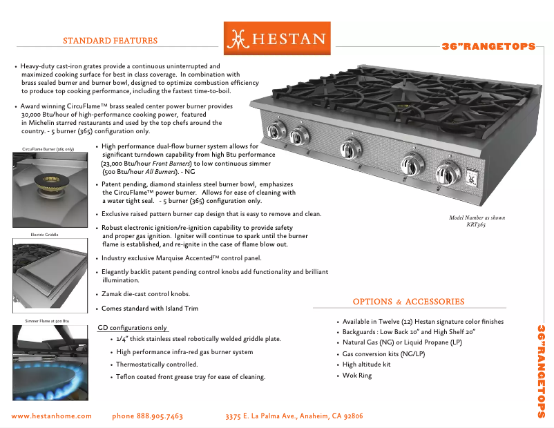 Page 1 de la notice Fiche technique Hestan KRT364GDNGBG