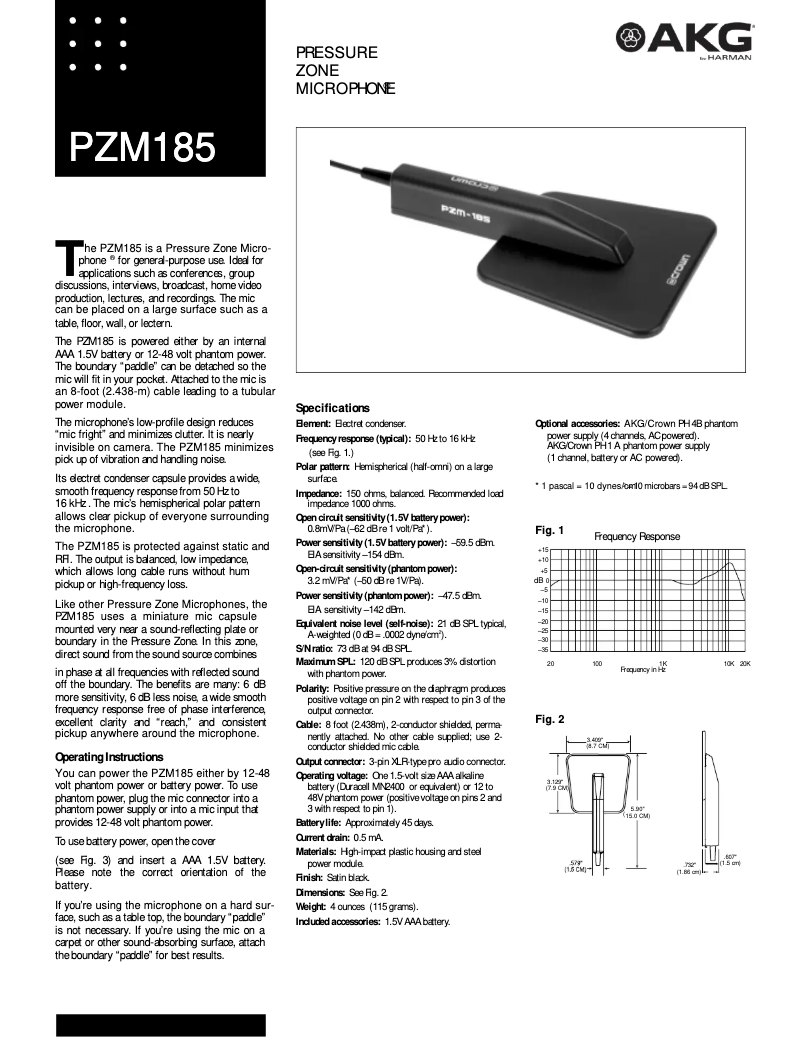 Page 1 de la notice Manuel utilisateur AKG PZM-185