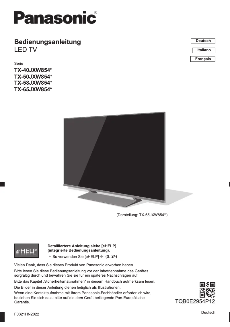 Page 1 de la notice Guide de démarrage rapide Panasonic TX-40JXW854