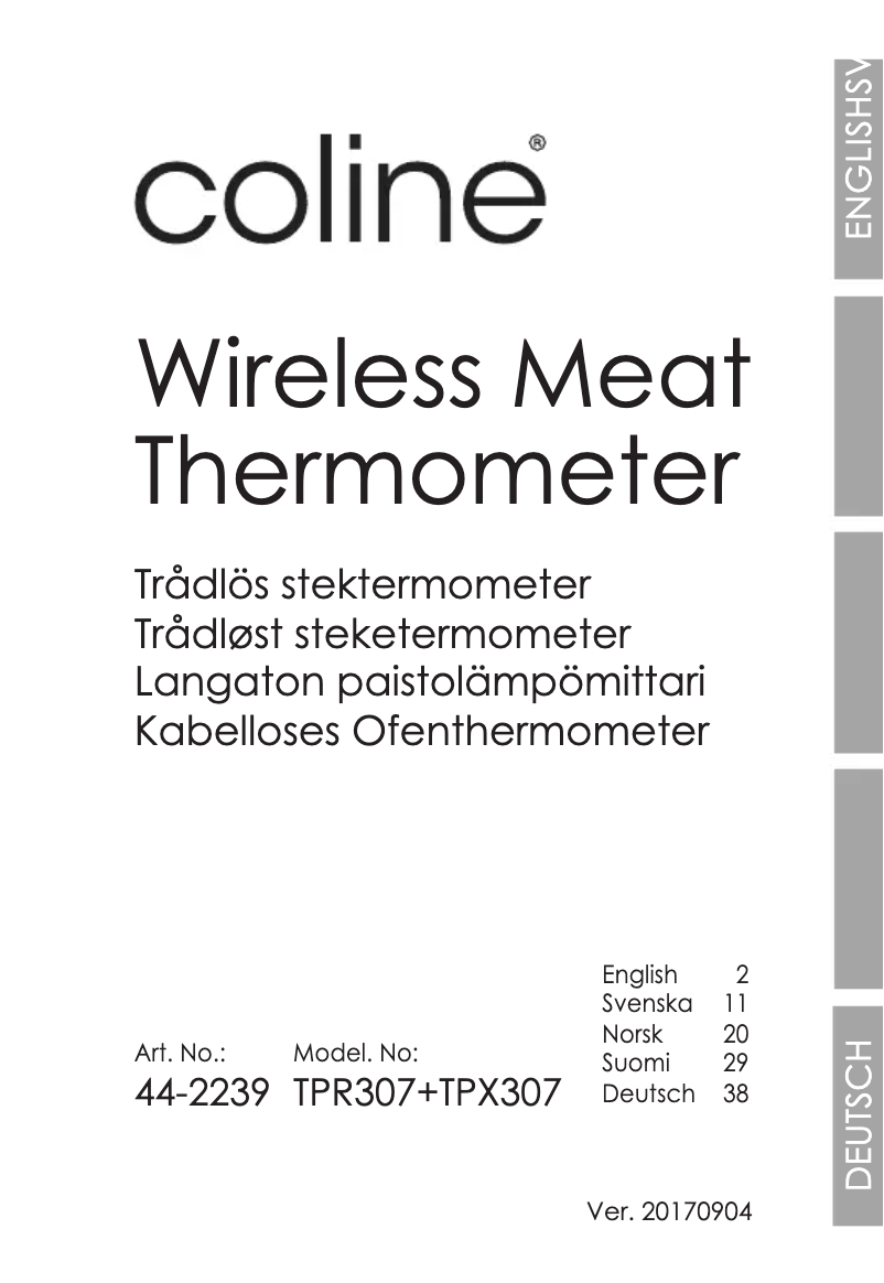 Page 1 de la notice Manuel utilisateur Coline TPX307