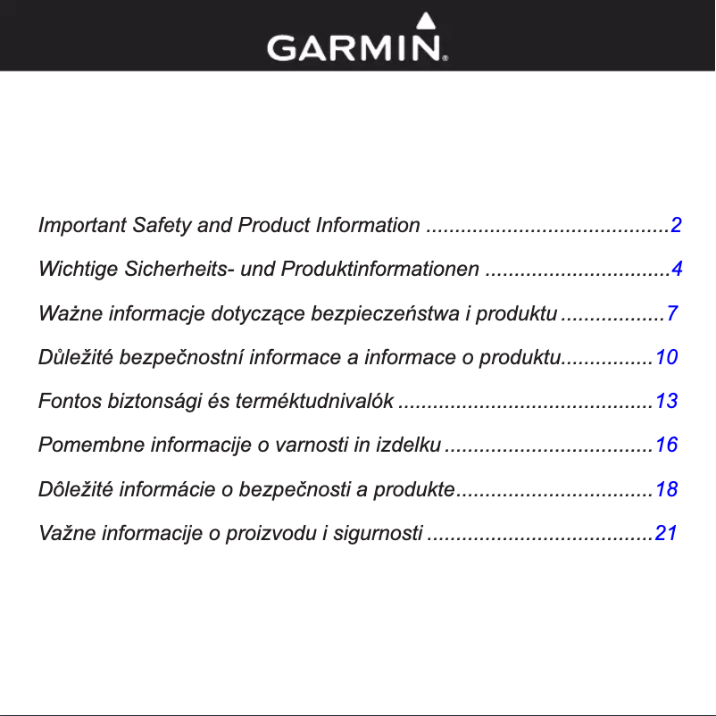 Página 1 del manual Instrucciones de seguridad Garmin nüvi 285WT