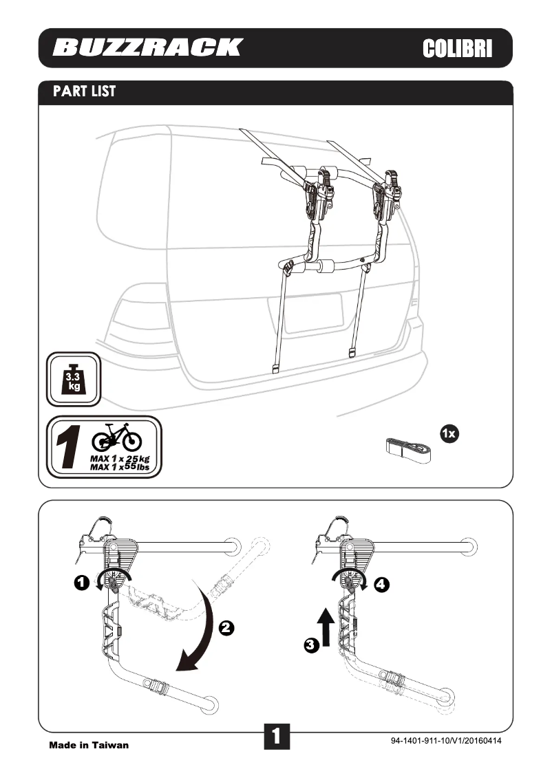 Page 1 de la notice Manuel utilisateur Buzz Rack Colibri