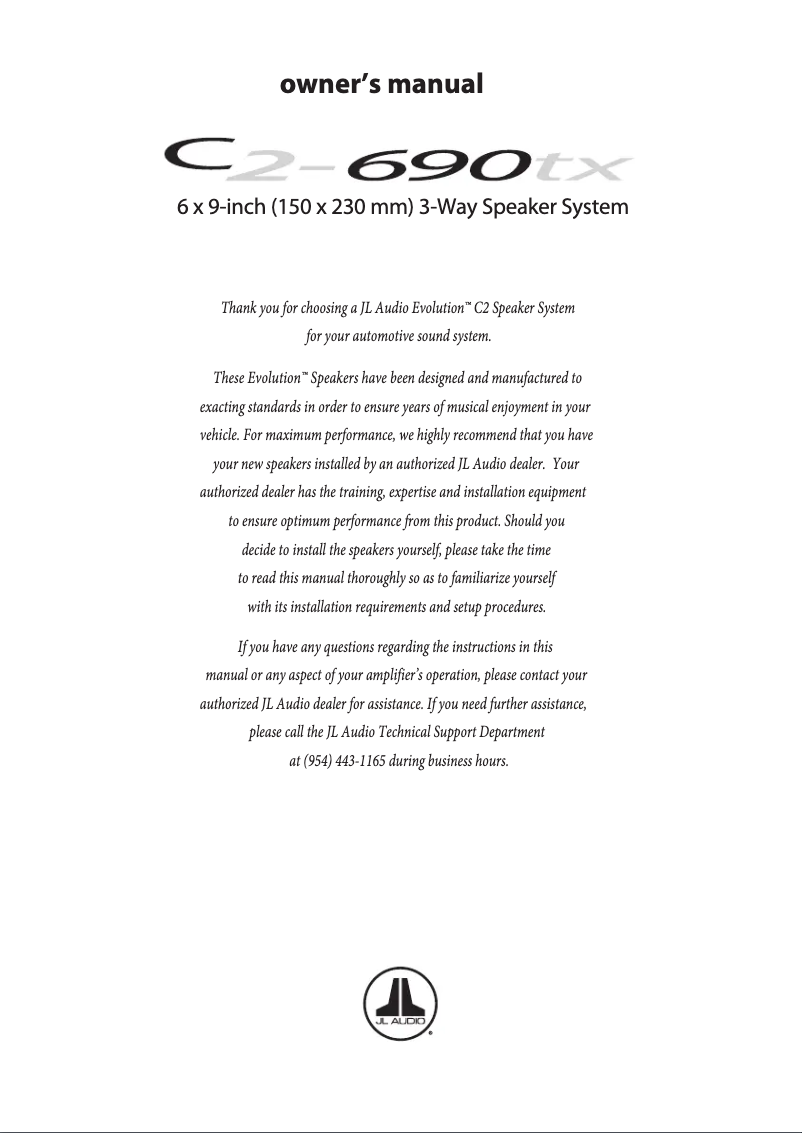 Page 1 de la notice Manuel utilisateur JL Audio C2-690tx