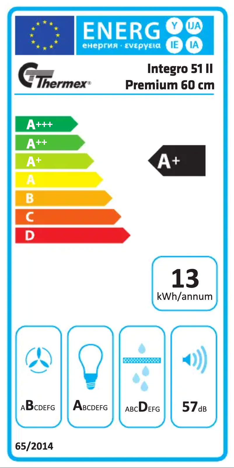 Page 1 de la notice Label énergétique Thermex Integro 51 II Premium
