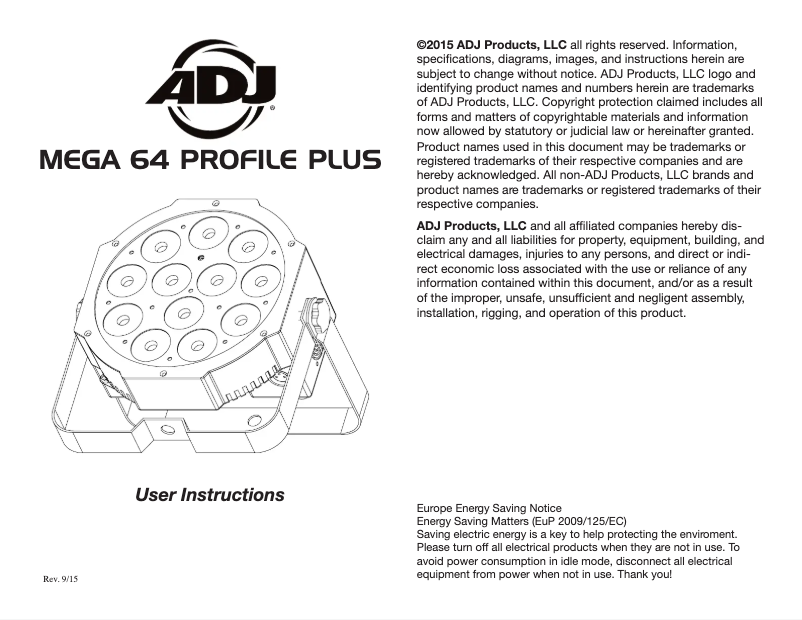Page 1 de la notice Manuel utilisateur American DJ Mega 64 Profile Plus